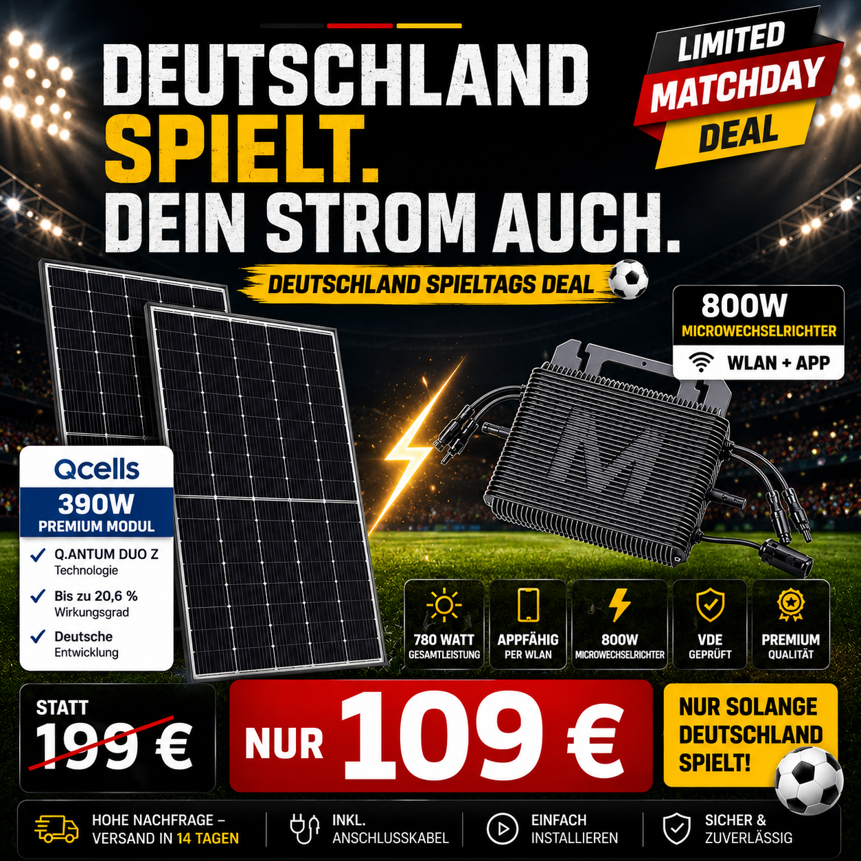 Spieltagdeal - Balkonkraftwerk 780 W Komplettset - Qcell Module