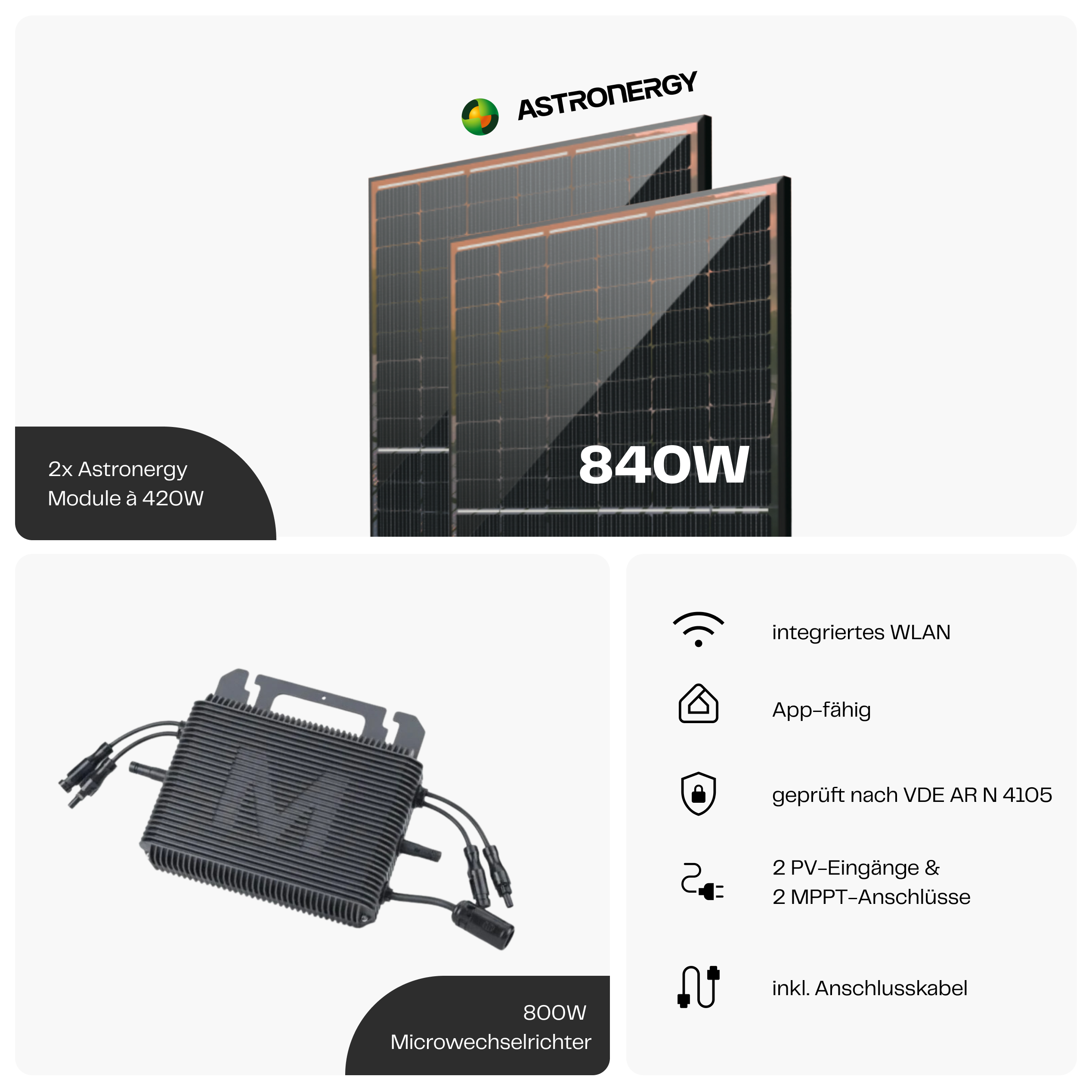 Balkonkraftwerk 840 W Komplettset