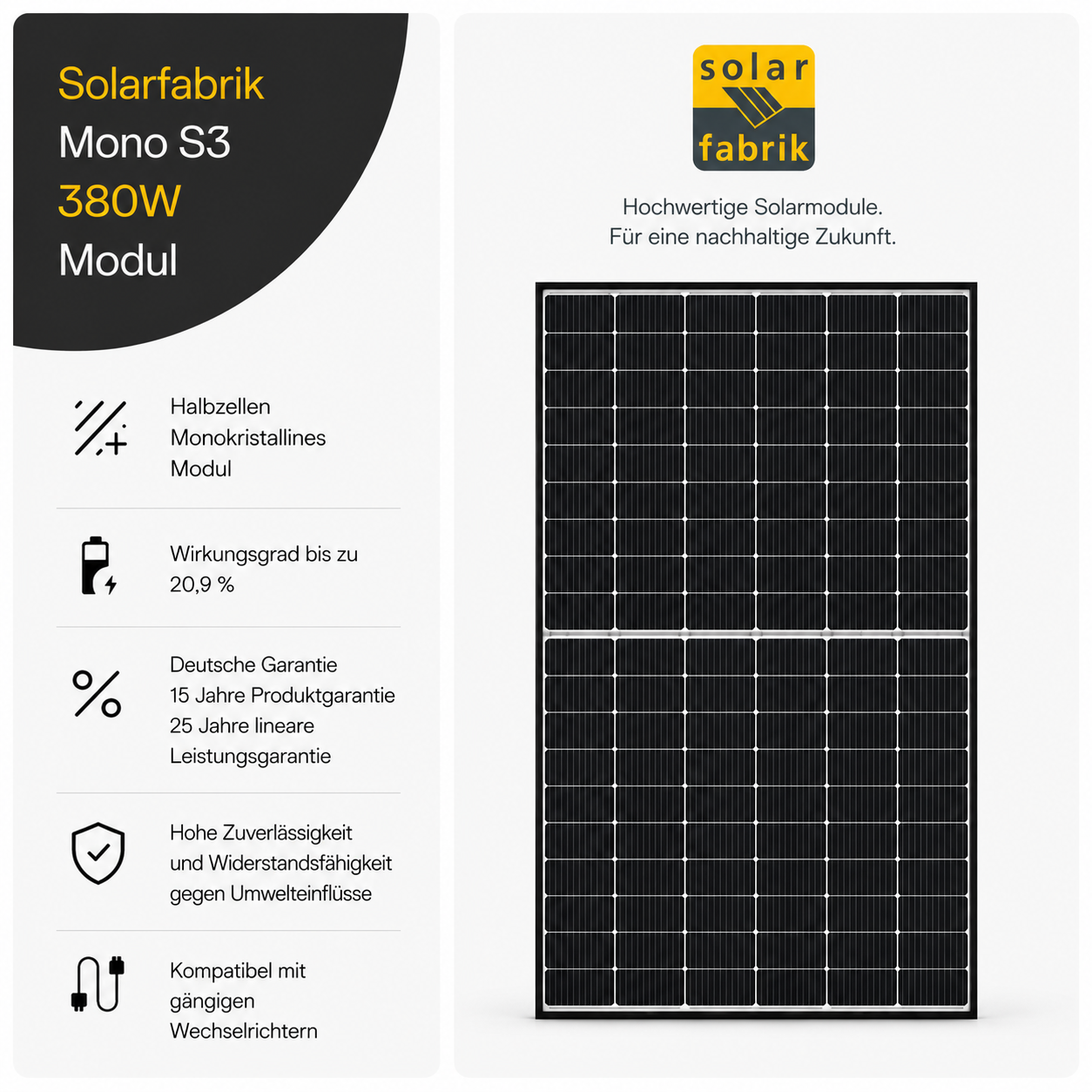 Solarfabrik Mono S3 380 W Solarmodul | Monokristallin Halbzelle